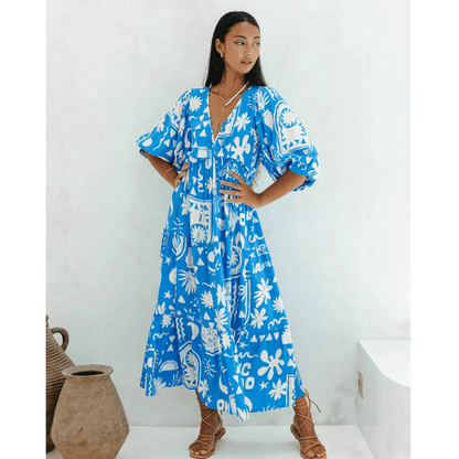 Rosina Robe Longue Looksy – Imprimé Bohème Abstrait & Coupe Fluide à Étages