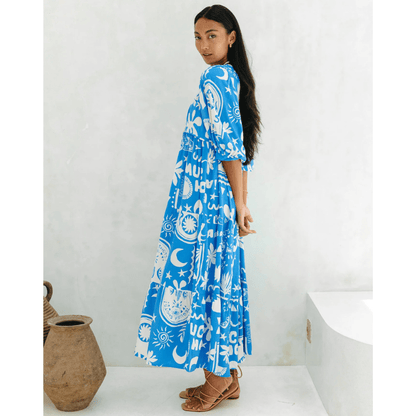 Rosina Robe Longue Looksy – Imprimé Bohème Abstrait & Coupe Fluide à Étages