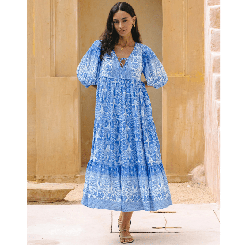 Rosina Robe Longue Looksy – Imprimé Bohème Abstrait & Coupe Fluide à Étages
