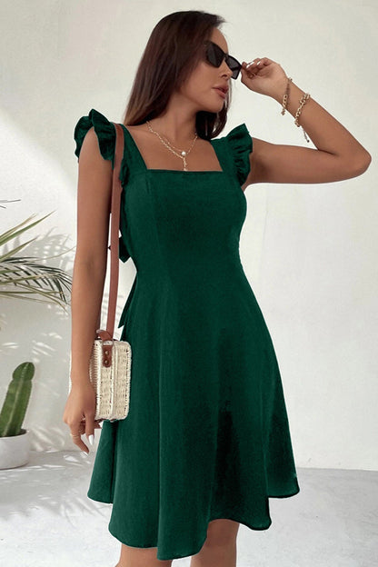Addison Women's Summer Dress – Sleeveless Mini Dress with Square Neckline, Ruffles & Open Back