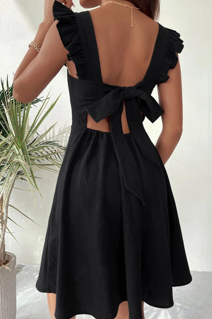 Addison Women's Summer Dress – Sleeveless Mini Dress with Square Neckline, Ruffles & Open Back