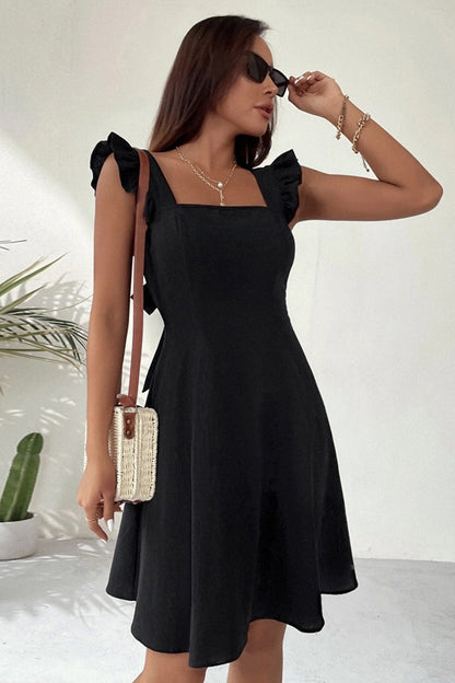 Addison Women's Summer Dress – Sleeveless Mini Dress with Square Neckline, Ruffles & Open Back