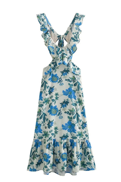 Robe d’Été Femme Eris – Robe à Volants avec Lacets, Détails Découpés & Imprimé Fleuri