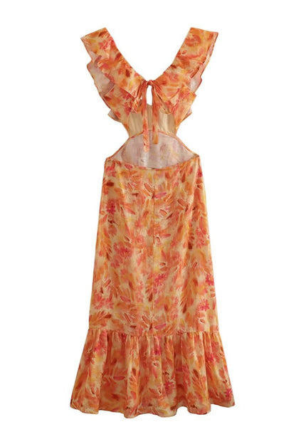 Robe d’Été Femme Eris – Robe à Volants avec Lacets, Détails Découpés & Imprimé Fleuri