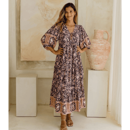 Runa Robe Mi-Longue Looksy – Imprimé Floral & Manches Bouffantes Légères Été