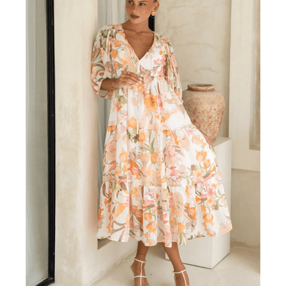 Runa Robe Mi-Longue Looksy – Imprimé Floral & Manches Bouffantes Légères Été