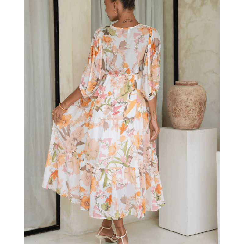 Runa Robe Mi-Longue Looksy – Imprimé Floral & Manches Bouffantes Légères Été