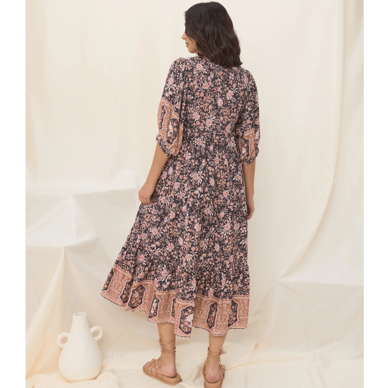 Runa Robe Mi-Longue Looksy – Imprimé Floral & Manches Bouffantes Légères Été