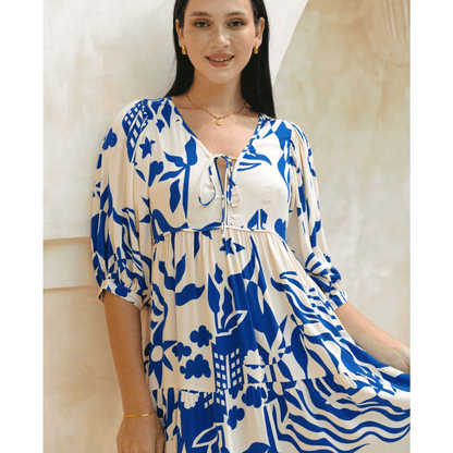 Runa Robe Mi-Longue Looksy – Imprimé Floral & Manches Bouffantes Légères Été