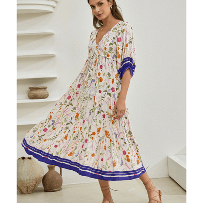 Runa Robe Mi-Longue Looksy – Imprimé Floral & Manches Bouffantes Légères Été