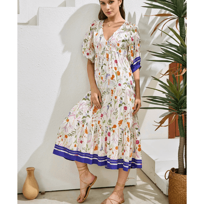 Runa Robe Mi-Longue Looksy – Imprimé Floral & Manches Bouffantes Légères Été