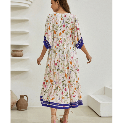 Runa Robe Mi-Longue Looksy – Imprimé Floral & Manches Bouffantes Légères Été