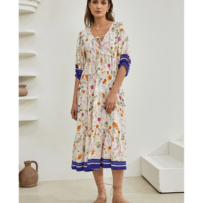 Runa Robe Mi-Longue Looksy – Imprimé Floral & Manches Bouffantes Légères Été