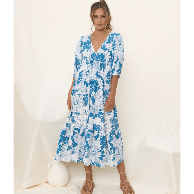 Runa Robe Mi-Longue Looksy – Imprimé Floral & Manches Bouffantes Légères Été