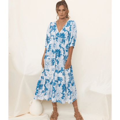 Runa Robe Mi-Longue Looksy – Imprimé Floral & Manches Bouffantes Légères Été