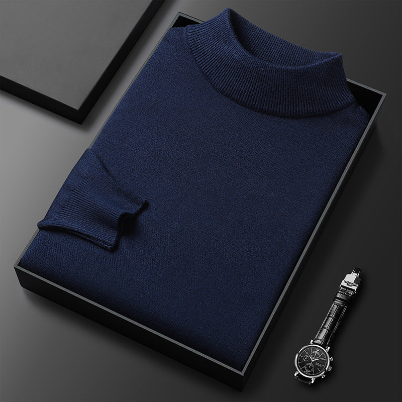 Ryan Men's Winter Sweater – Warm Mid-Collar Knit - navy blue