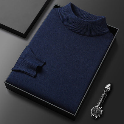 Ryan Men's Winter Sweater – Warm Mid-Collar Knit - navy blue