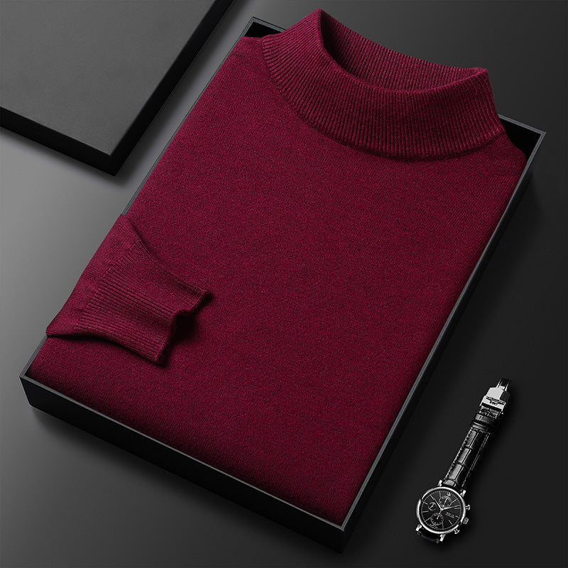 Ryan Men's Winter Sweater – Warm Mid-Collar Knit - Burgundy