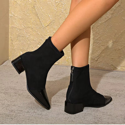 Gracia Bottines Femme – Boots Élégantes en Daim avec Détails Vernis & Talon Bloc Confortable