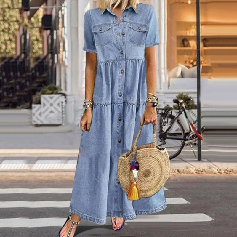 Vanessa Women's Denim Dress – Elegant Denim Dress with Fitted Cut & Timeless Design