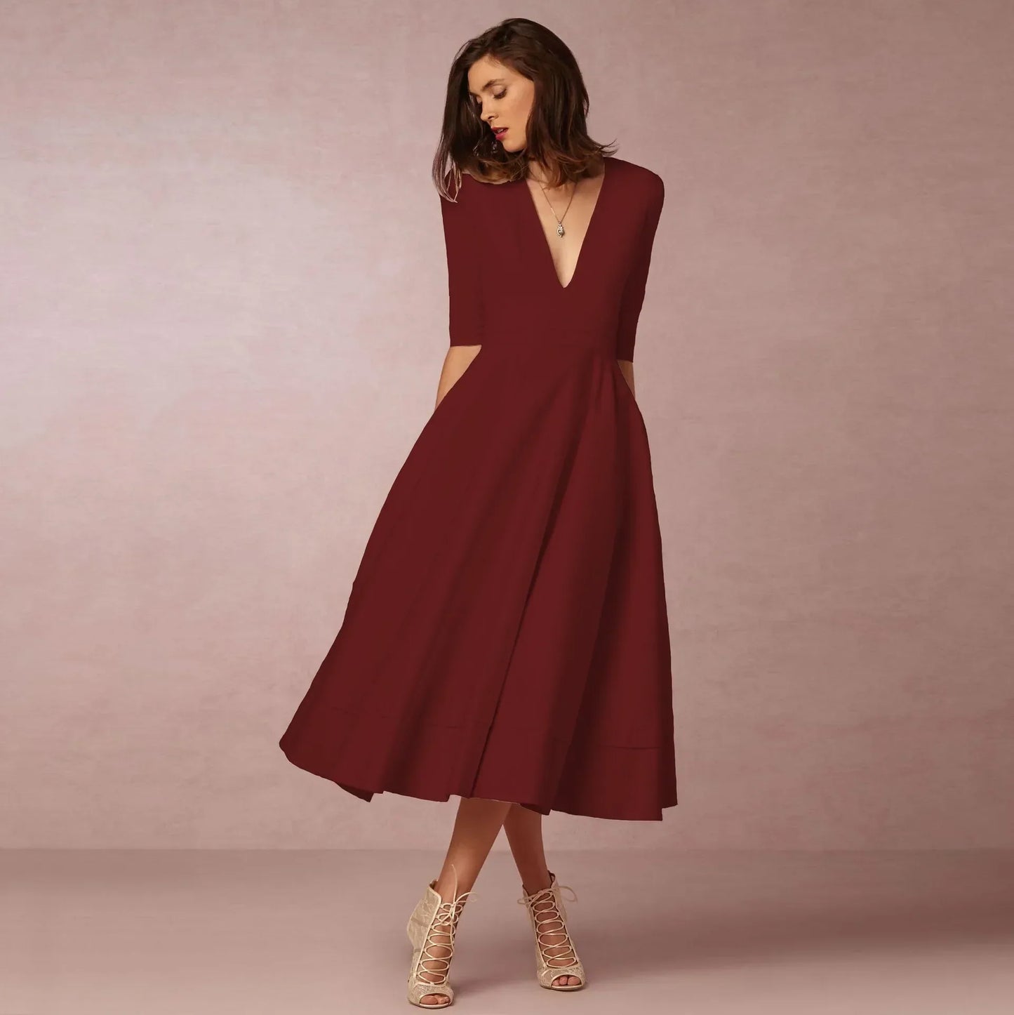 Ivoire Robe Midi Femme – Robe Cintrée en Coton avec Coupe Élégante