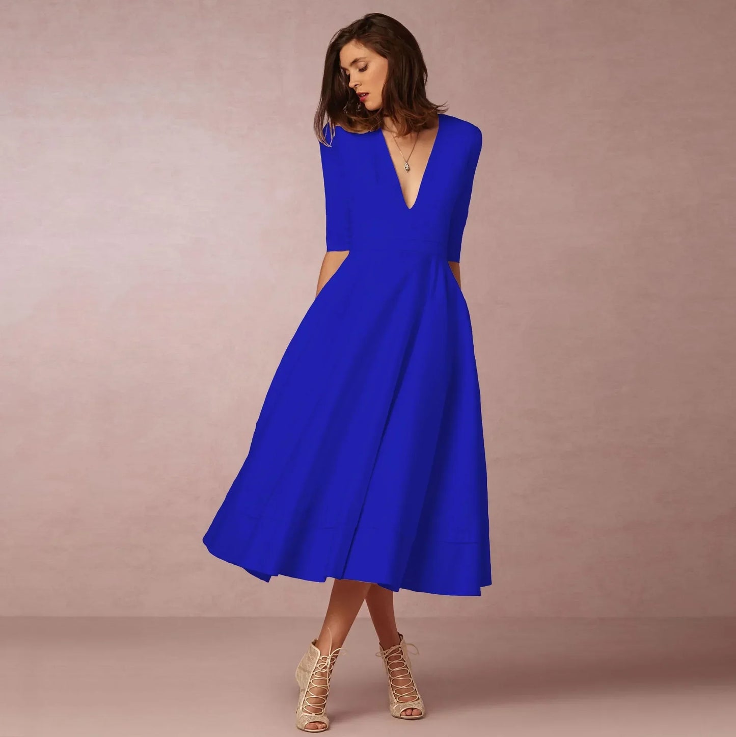 Ivoire Robe Midi Femme – Robe Cintrée en Coton avec Coupe Élégante