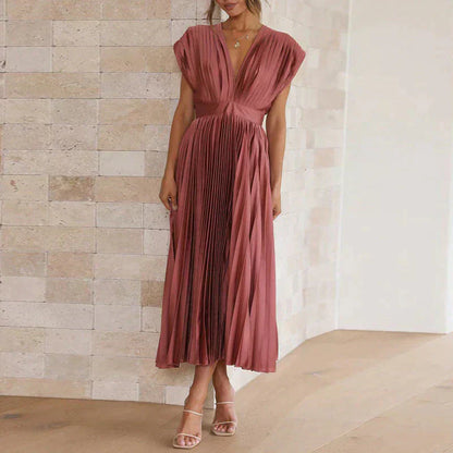 Denise Robe Plissée Femme – Élégance Intemporelle & Texture Sophistiquée, Plusieurs Couleurs