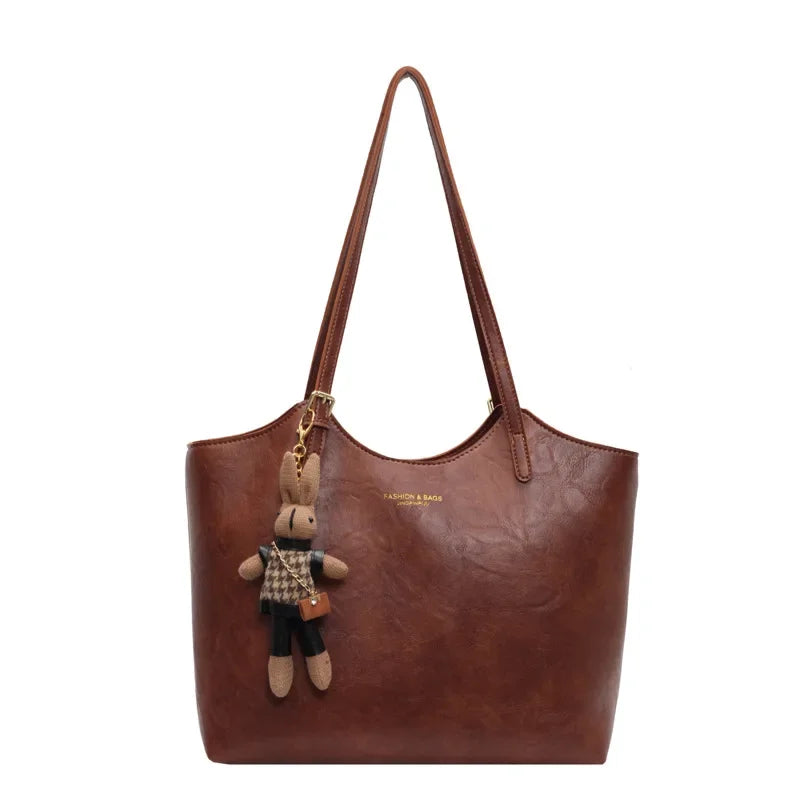 Emma Rustic Edge Tote – Spacious Vintage Vegan Leather Tote with Fancy Pendant