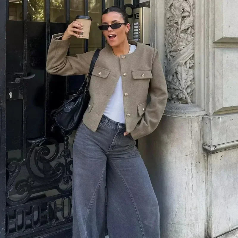 Maisy Manteau Femme – Manteau Classique Élégant avec Boutons Décoratifs Chic
