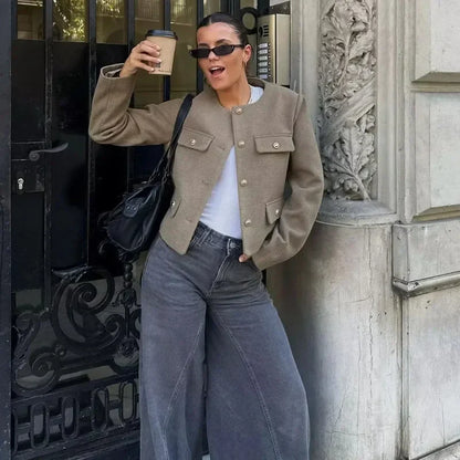 Maisy Manteau Femme – Manteau Classique Élégant avec Boutons Décoratifs Chic