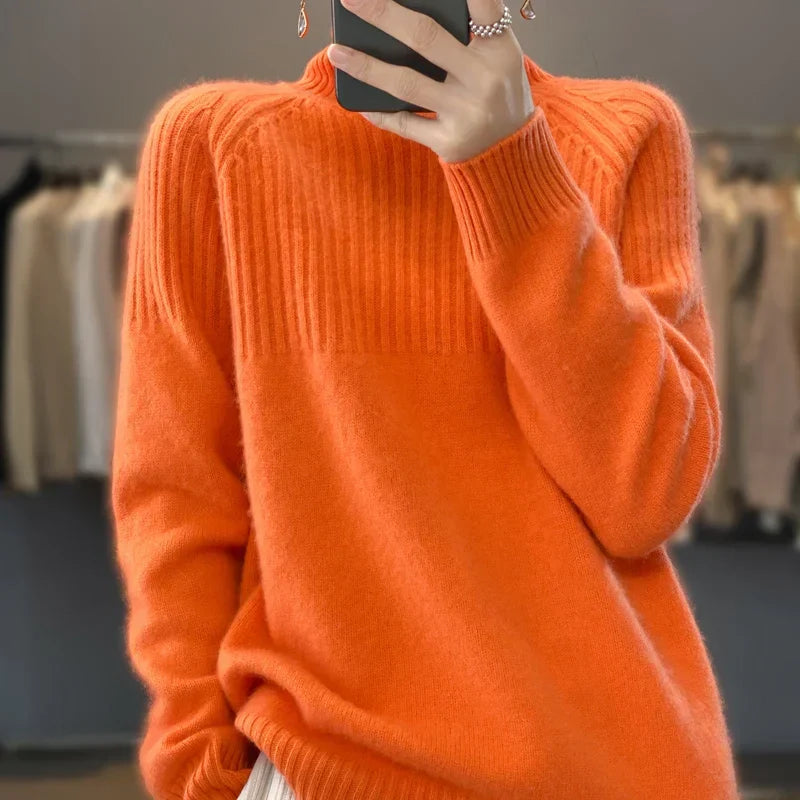 Luan Women's Turtleneck Sweater – Soft Knit with Ribbed Details & Modern Relaxed Fit