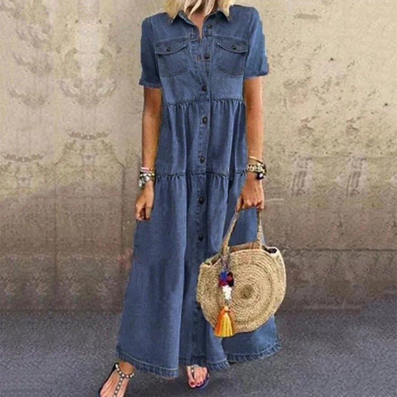 Vanessa Women's Denim Dress – Elegant Denim Dress with Fitted Cut & Timeless Design