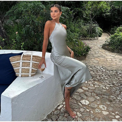 Géraldine Robe Longue Femme – Maxi Robe Sans Manches avec Dos Nu Élégant pour Été Chic