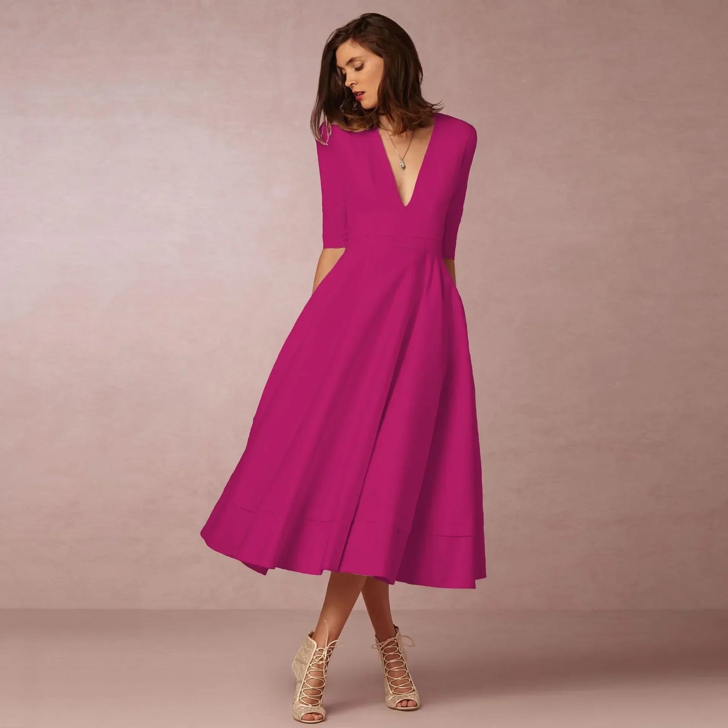 Ivoire Robe Midi Femme – Robe Cintrée en Coton avec Coupe Élégante