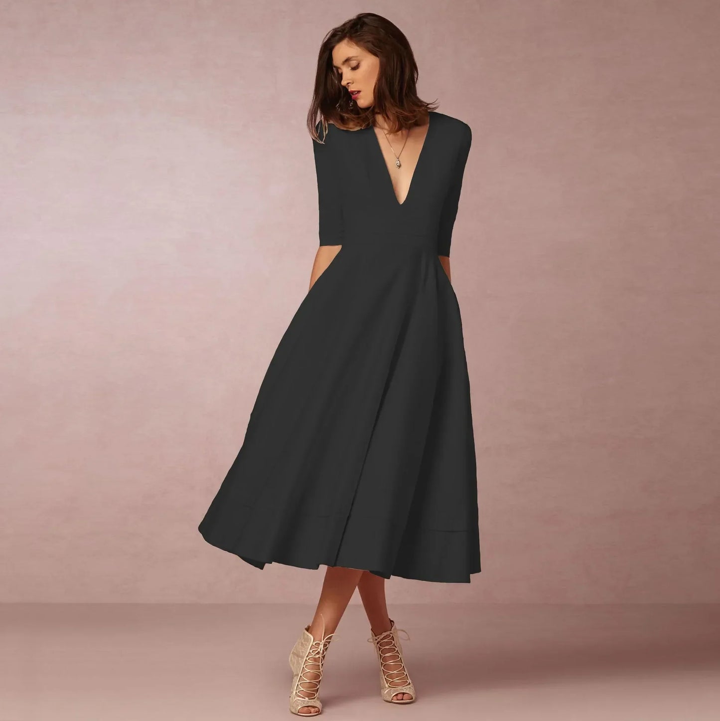 Ivoire Robe Midi Femme – Robe Cintrée en Coton avec Coupe Élégante