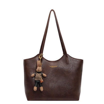 Emma Rustic Edge Tote – Spacious Vintage Vegan Leather Tote with Fancy Pendant