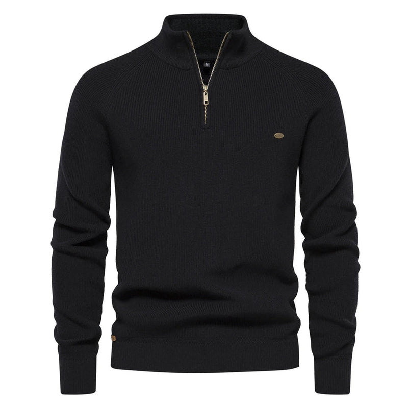 Axel Men's Knit Sweater – Zippered Collar, Regular Fit & Elegant Style for Chilly Days