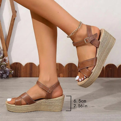 Evangeline Sandales Compensées Femme – Sandales d'Été Confortables avec Brides Croisées