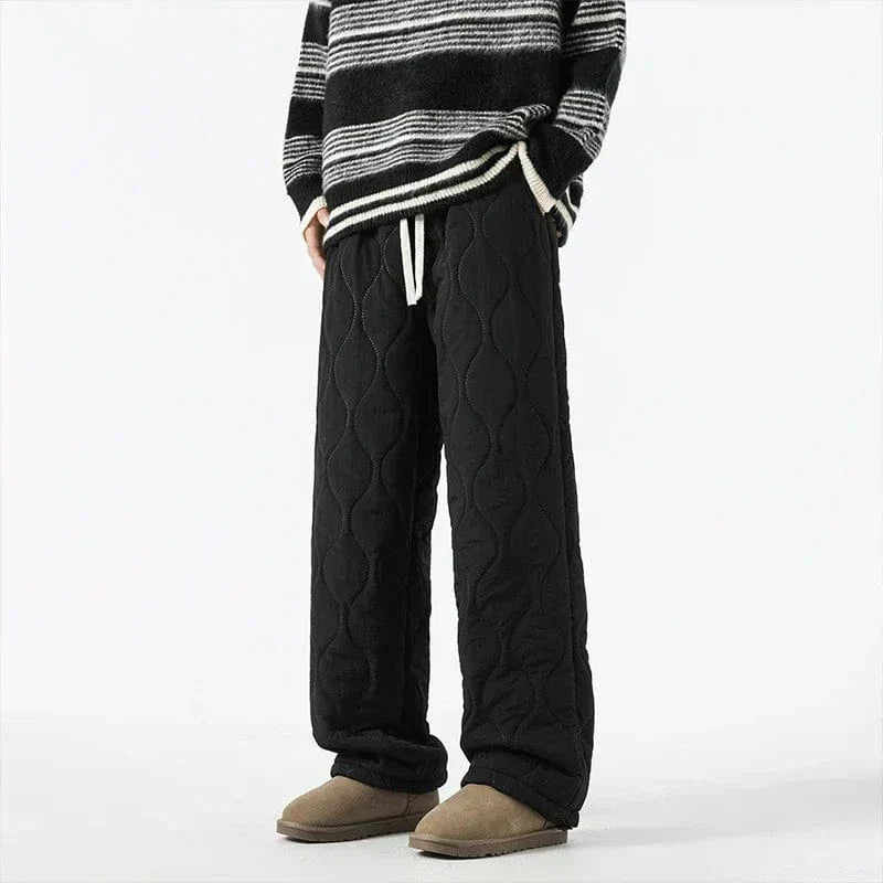 Logan Men's Winter Quilted Pants – Warm Fleece-Lined Pants with Loose Fit & Elastic Waistband