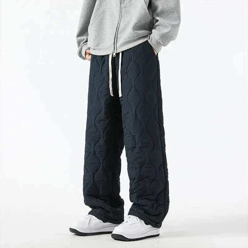 Logan Men's Winter Quilted Pants – Warm Fleece-Lined Pants with Loose Fit & Elastic Waistband