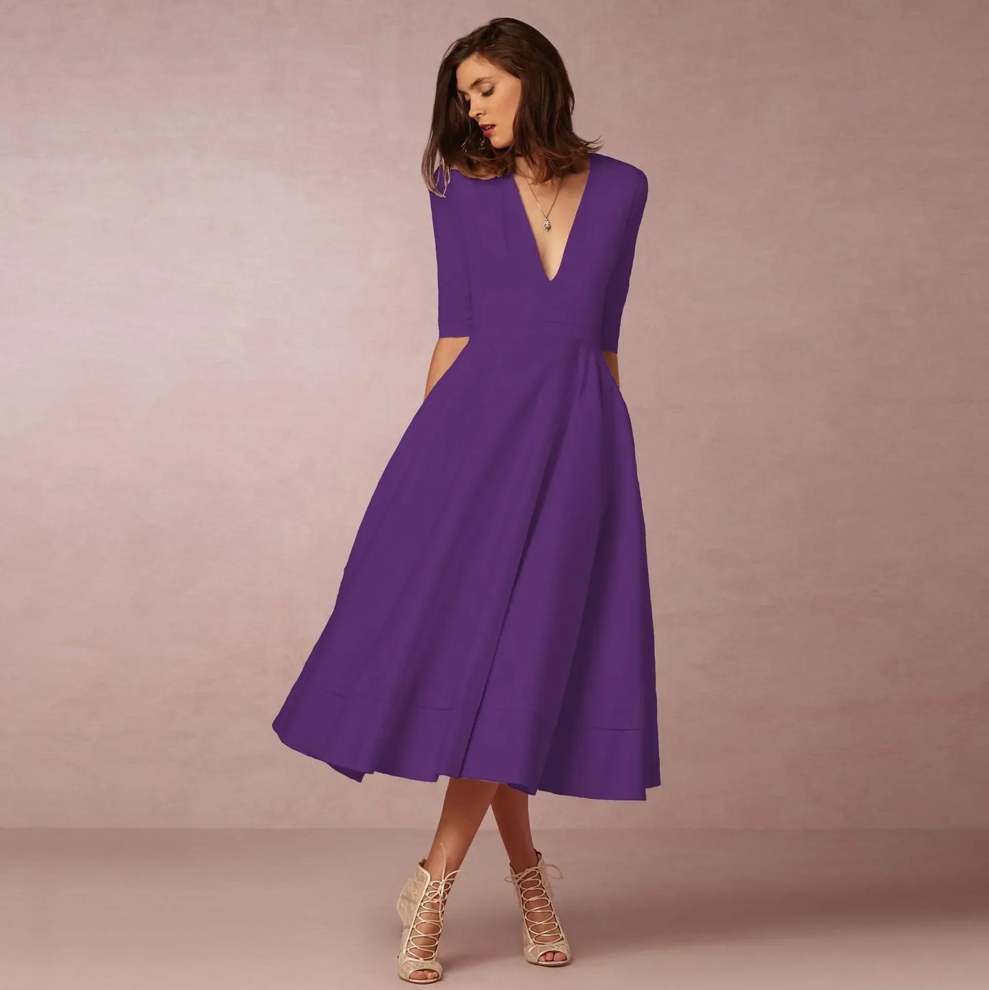 Ivoire Robe Midi Femme – Robe Cintrée en Coton avec Coupe Élégante