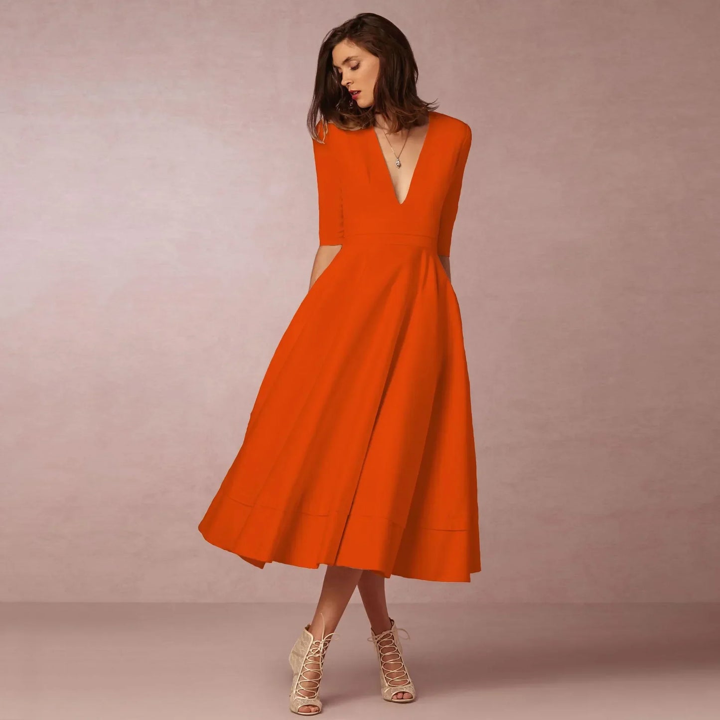 Ivoire Robe Midi Femme – Robe Cintrée en Coton avec Coupe Élégante