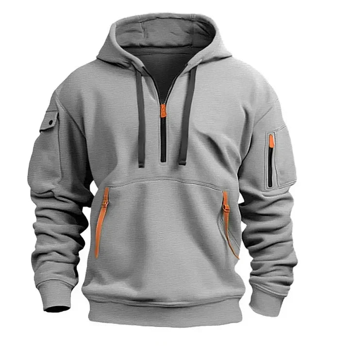 Mario Men's Hoodie – Modern with Half-Zip, Multiple Pockets & Casual Style