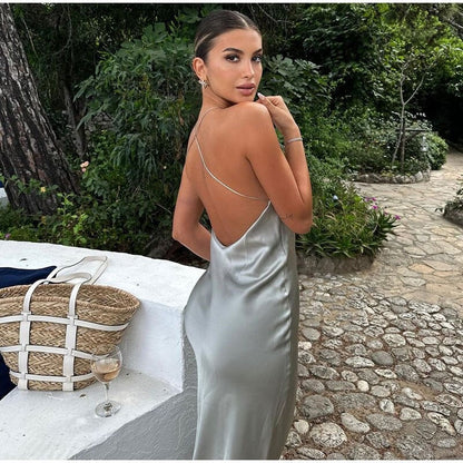 Géraldine Robe Longue Femme – Maxi Robe Sans Manches avec Dos Nu Élégant pour Été Chic