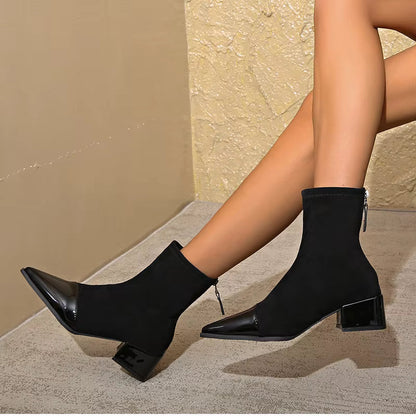 Gracia Bottines Femme – Boots Élégantes en Daim avec Détails Vernis & Talon Bloc Confortable