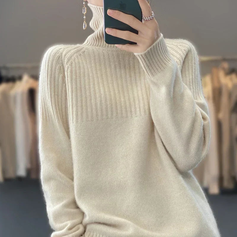 Luan Women's Turtleneck Sweater – Soft Knit with Ribbed Details & Modern Relaxed Fit