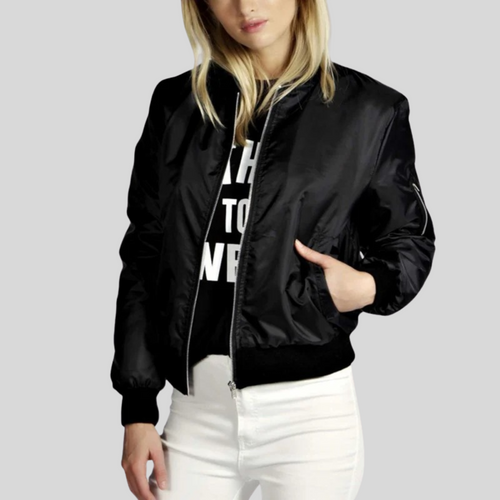 Khloe Women's Bomber Jacket – Lightweight Long Sleeve with Zipper & Side Pockets