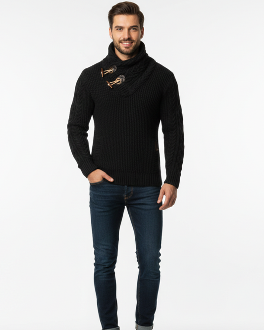 Tobias Men's Gilet with Turtleneck – Buttons & Metallic Details, Autumn Comfort