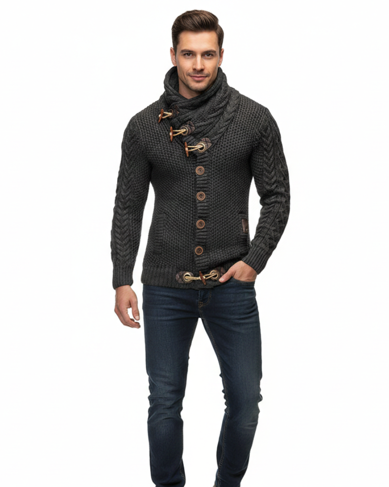 Tobias Men's Gilet with Turtleneck – Buttons & Metallic Details, Autumn Comfort
