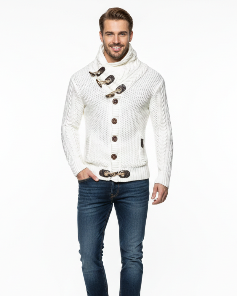 Tobias Men's Gilet with Turtleneck – Buttons & Metallic Details, Autumn Comfort